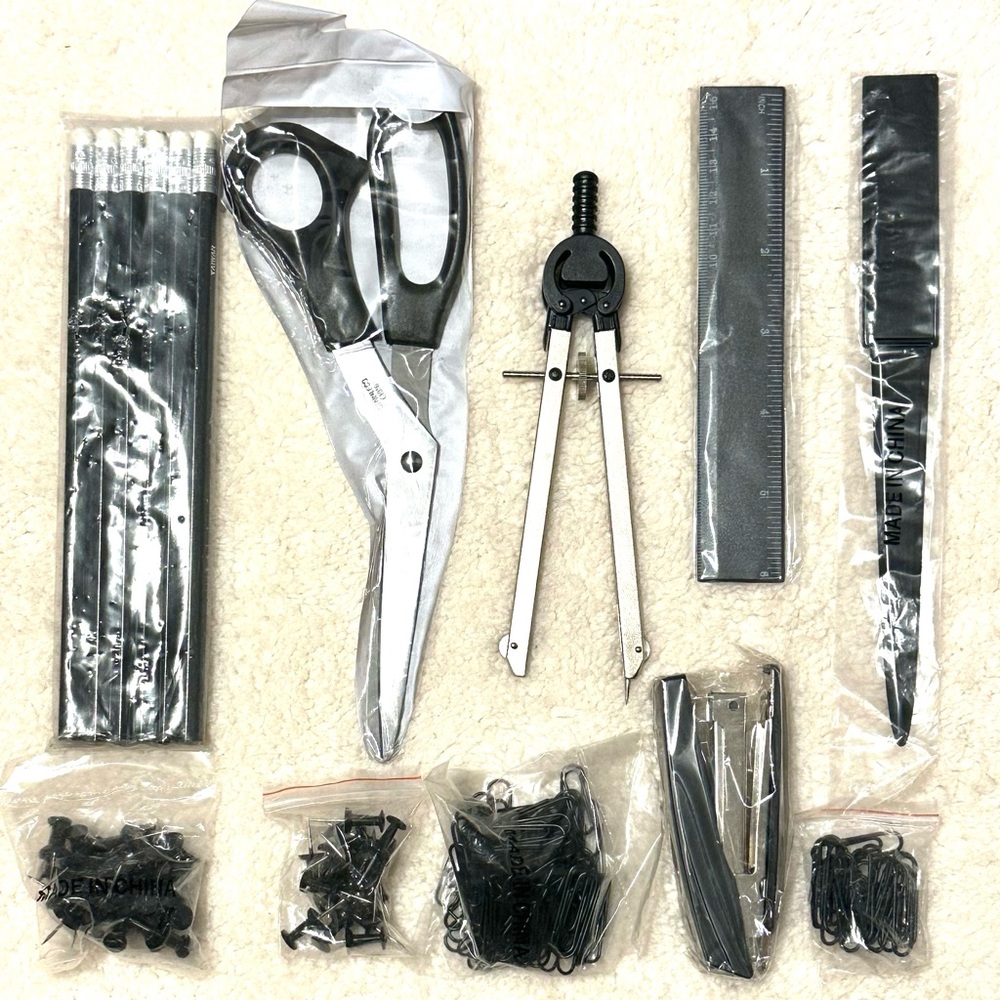 Office Desk Supply Bundle Lot Scissors Ruler Compass Staples Pins School Kit